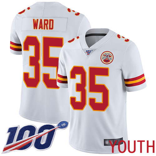 Youth Kansas City Chiefs 35 Ward Charvarius White Vapor Untouchable Limited Player 100th Season Football Nike NFL Jersey